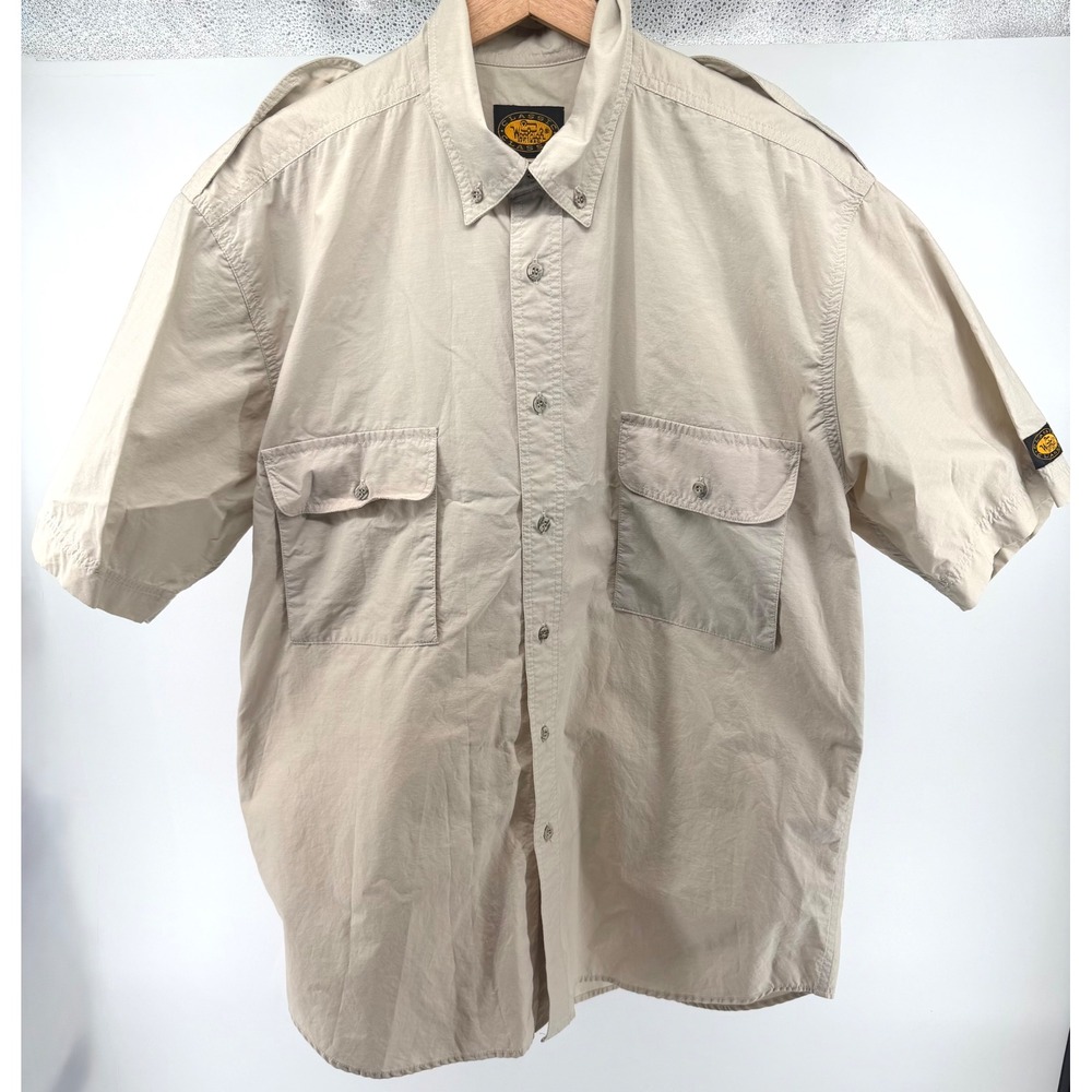 Vintage‎ Woolrich Classic Mens Short Sleeve Safari Utility Shirt Stone Large